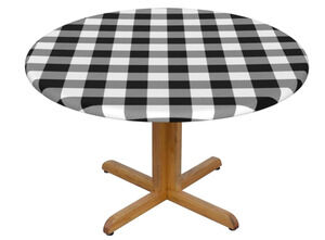 Buffalo Plaid Black & White Check Round Tablecloth Waterproof Stain Resist NEW